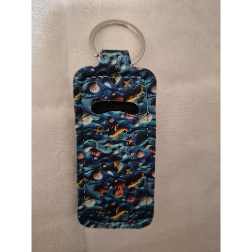 Women's Blue Multicolor Seashell Keychain and Lip balm Holder One Size